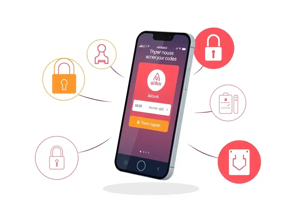 A graphic illustration showing the process of generating unique access codes for Airbnb guests using the TTLock app, with a focus on the security and convenience of keyless entry.