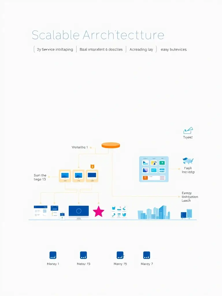 A scalable network architecture diagram illustrating how Service Home Tech's security solutions can be expanded to accommodate buildings of various sizes, from small offices to large residential complexes. The diagram highlights the modular design and easy integration of new devices.