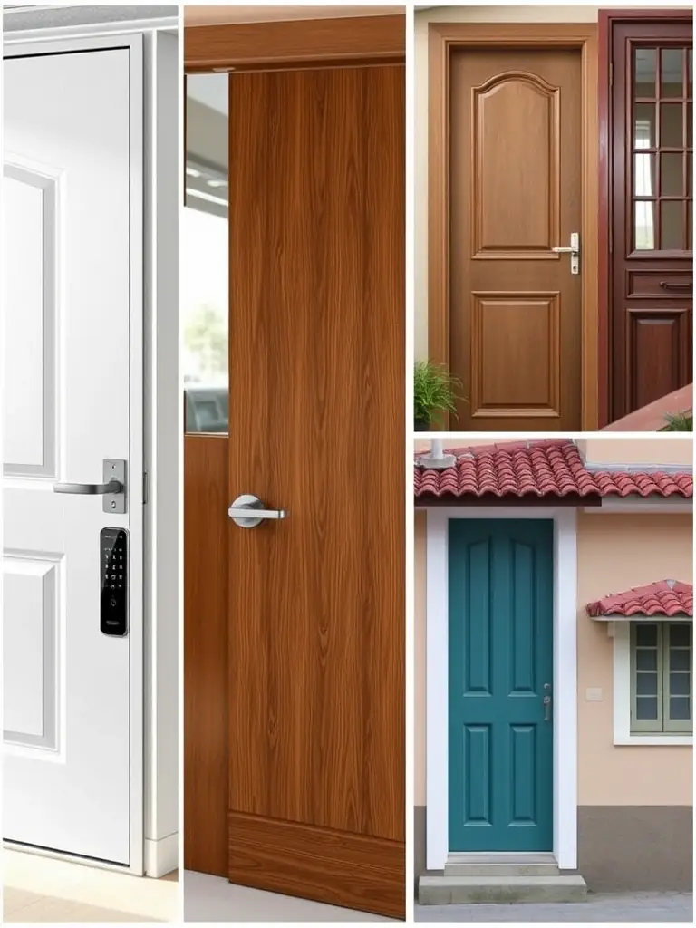 A TTLock smart lock installed on various types of doors, including a modern apartment door, an office door, and a traditional house door, demonstrating its versatility. The background is a diverse Panamanian neighborhood.