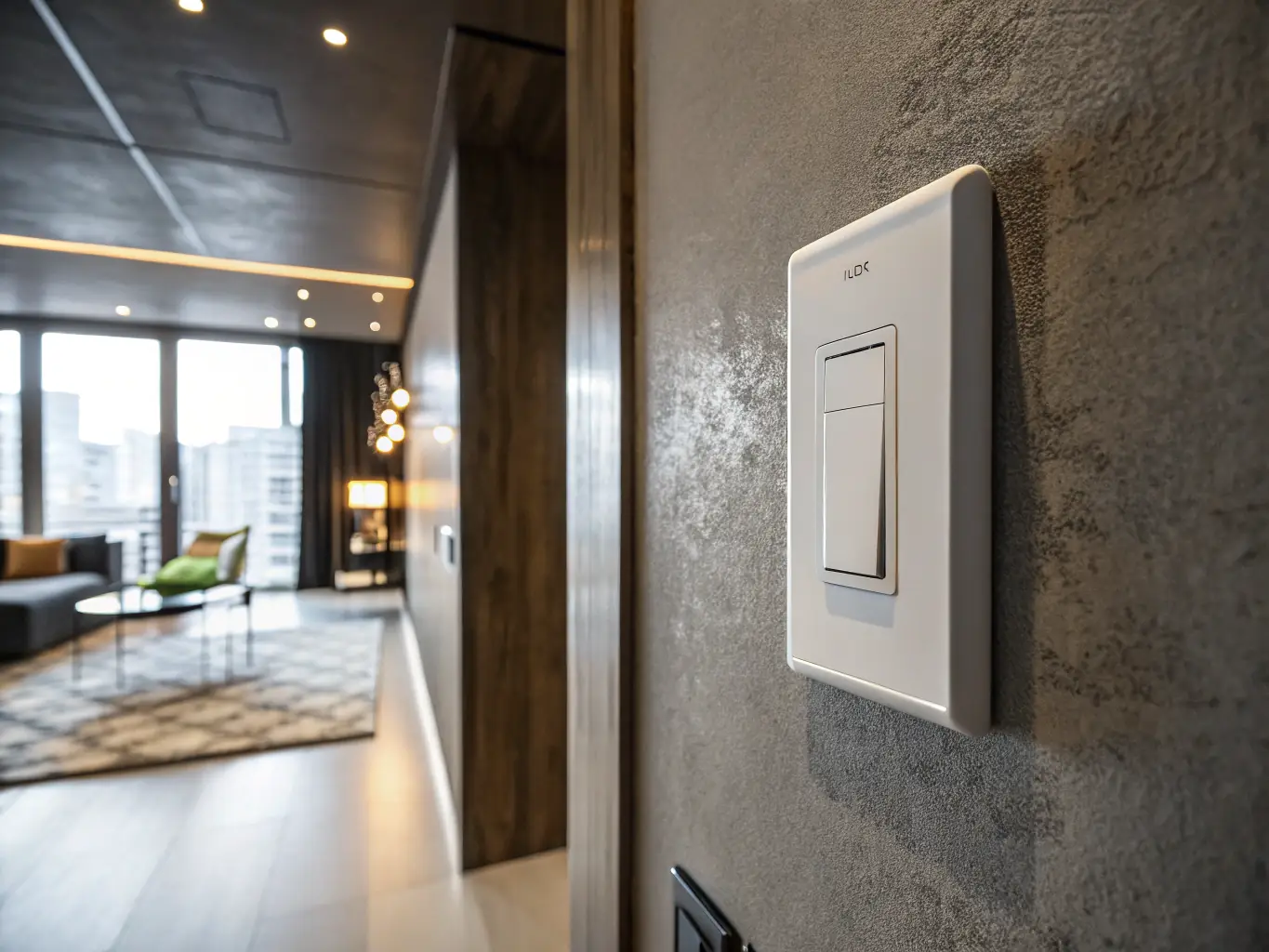 A close-up of a smart switch installed in a modern home, seamlessly integrated with other smart devices. The image emphasizes the connectivity and convenience of smart switches.